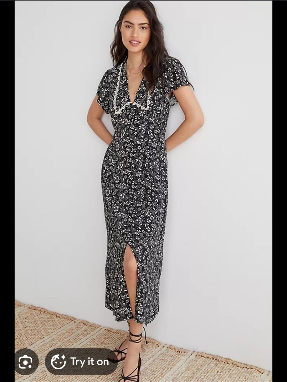 Anthropologie Black and White Floral Midi Dress 100% Viscose